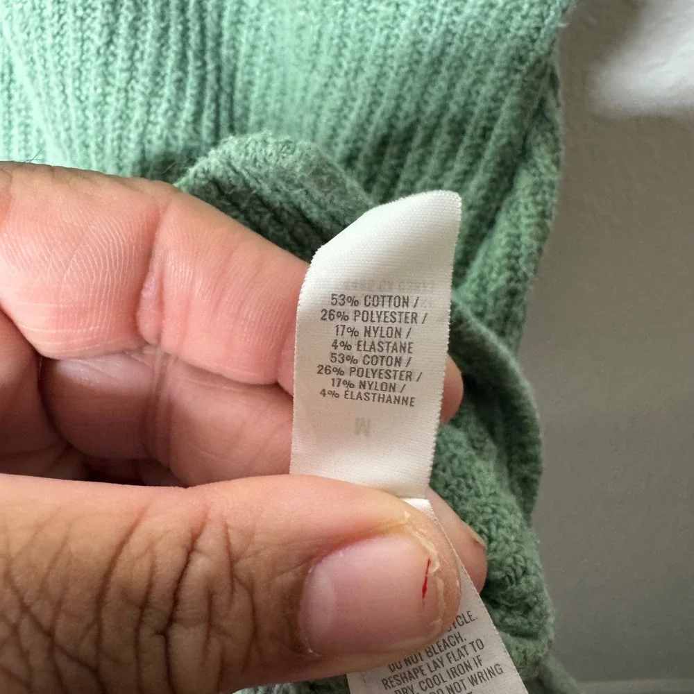 Aerie Womens M‎ Sage Green Oversized Ribbed Crew Neck Cotton Blend Knit Sweater